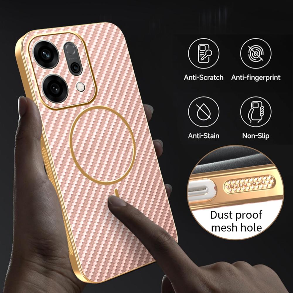 For Oppo Reno14 5G (Global) Case Carbon Fiber Textured Electroplated TPU Back Cover