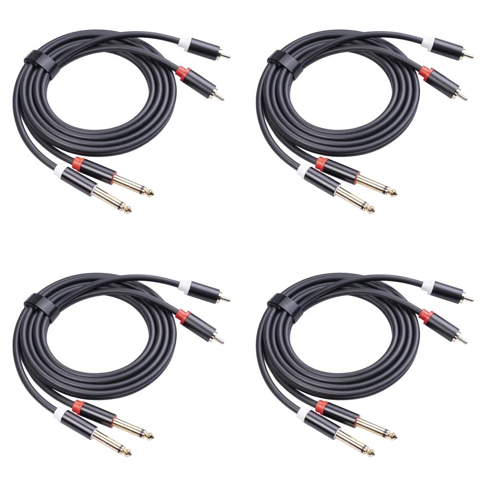 1-5pcs 2 RCA Male To 2 6.35 Jack Male Audio Cable Aluminum Alloy Shell 1.5m Connector Converter Adapter Cord for Various CD