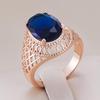 Mesh Texture Golden Large Rings Oval Blue Zircon Women Rings Wedding Party Vintage Luxury Jewelry Ethnic Style Women Accessories