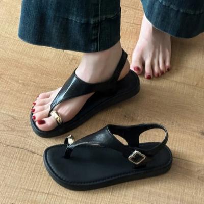 Женские сандалии-балетки с перемычкой для пальца, повседневные летние женские шлепанцы 2025, новые прогулочные слайды, классические сандалии для платья