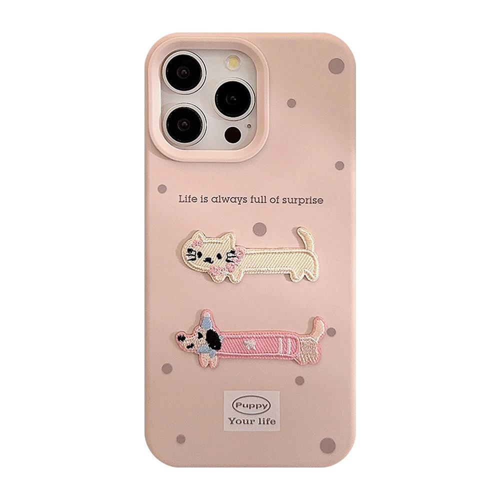 Cute Ins Three Dimensional Embroidery 15 Mobile Phone Case Apple 17 Anti Fall IPhone 14pro Max Suitable for 13 Cartoon Cat