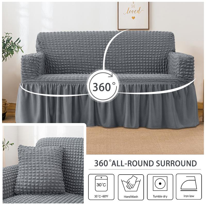 Levivel Plaid Seersucker Sofa Cover Plain Stretch Slipcover Armchair Cover For Living Room Corner Couch Cover 1 /2 /3 /4 Seater