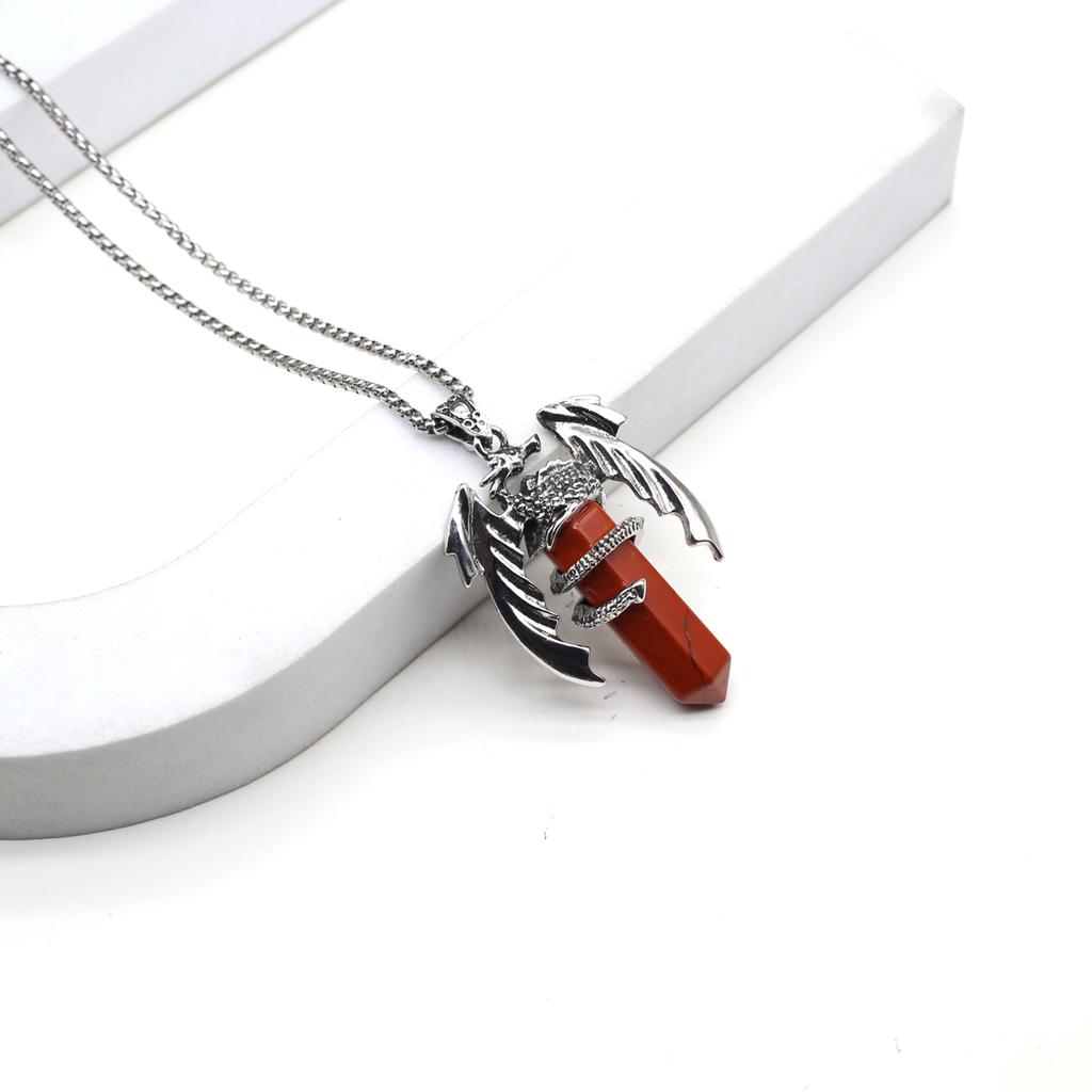 Women Necklace Natural Stone Hexagonal Pyramid Wing-Shaped Pendant Necklace For Women Birthday Gift Chain 60 CM