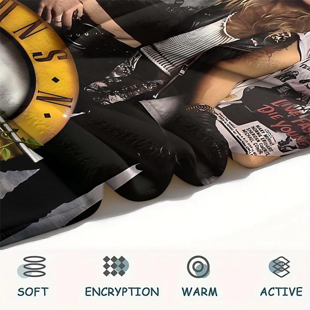 1 шт. Фланелевое одеяло с принтом Guns&Roses, Высокое качество, Удобное для всех сезонов, Декор для дома, Тепло и уют, Идеально для подарков