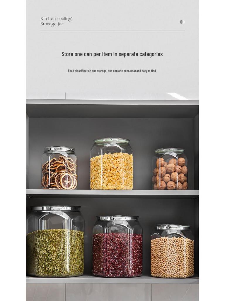 Food-Grade Transparent Storage Jar - Thickened, Moisture & Dust-Proof, Fresh-Keeping Kitchen Grain Container.