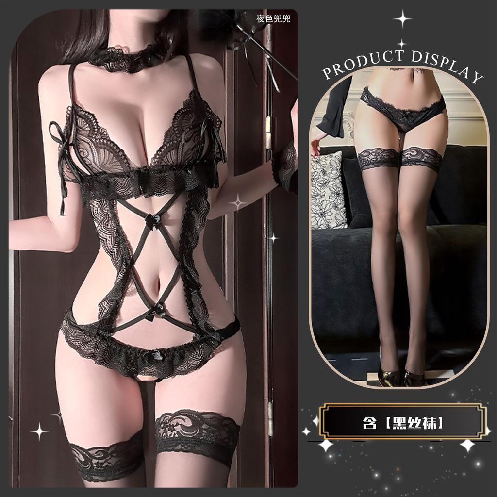 Erotic underwear pure desire onesie female sexy lace in stock pajamas open crotch perspective uniform suit