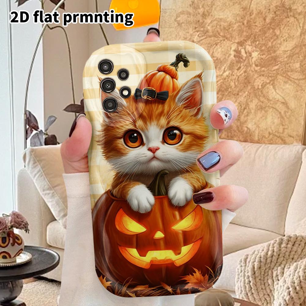 Phone Case: 2D Flat Samsung Galaxy A34 A35 M05 M06 S20 S22 S21 FE Plus 5G Protective Case, Couple Style, Orange Cat, Christmas and Halloween Gifts