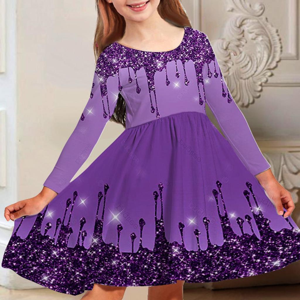 Весеннее повседневное платье принцессы с 3D очаровательным принтом глаз для девочек, круглым вырезом и длинными рукавами, детское платье принцессы на Рождество