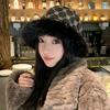 Autumn and Winter Hat Women's High Sense Jacquard Plush Bucket Hat Winter Warm Big Head Circumference Mongolian Hat Thick