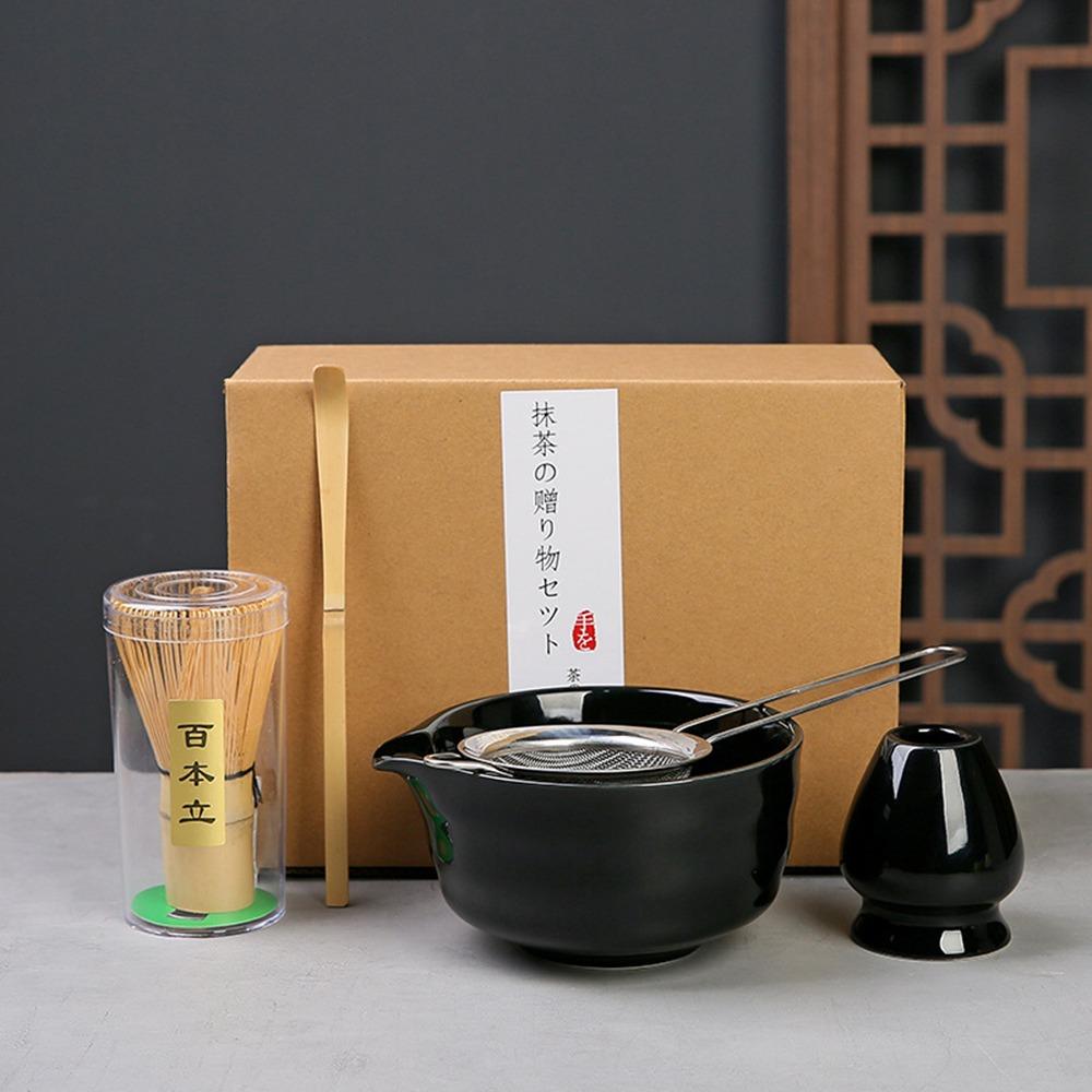 5PCS With Strainer Spoon Matcha Whisk Set Bamboo Ceramic Japanese Chasen  Stirring