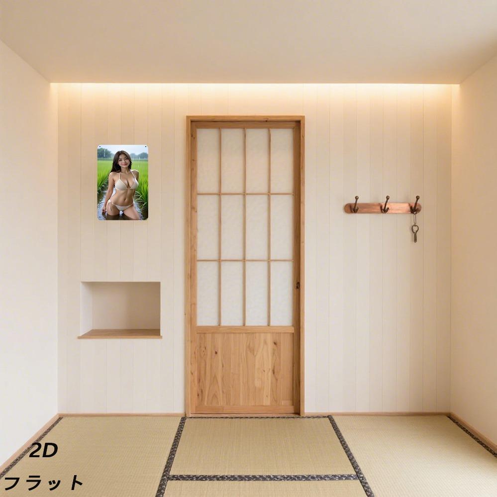 Винтажная японская металлическая табличка «Бикини» - 8x12 дюймов, глянцевый настенный декор для дома, кафе - клейкое/винтовое крепление, минималистичный ретро женский