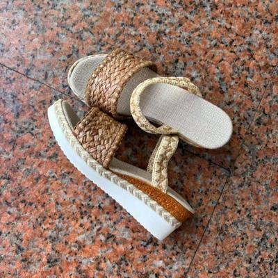 Соломенная подошва, танкетки, летние новинки, круглый носок, открытый носок, плетёная платформа, противоскользящие, износостойкие туфли на платформе