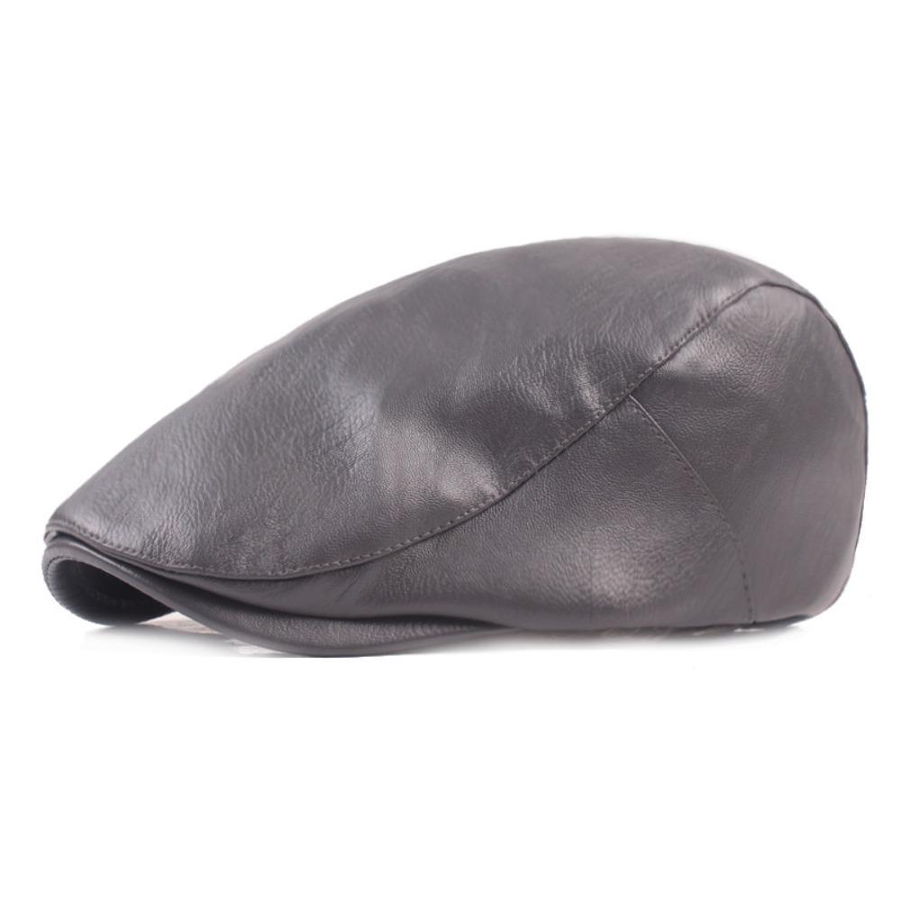 Adjustable Button Painter Cap PU Leather Newsboy Caps Vintage Autumn Winter Hat Women Men