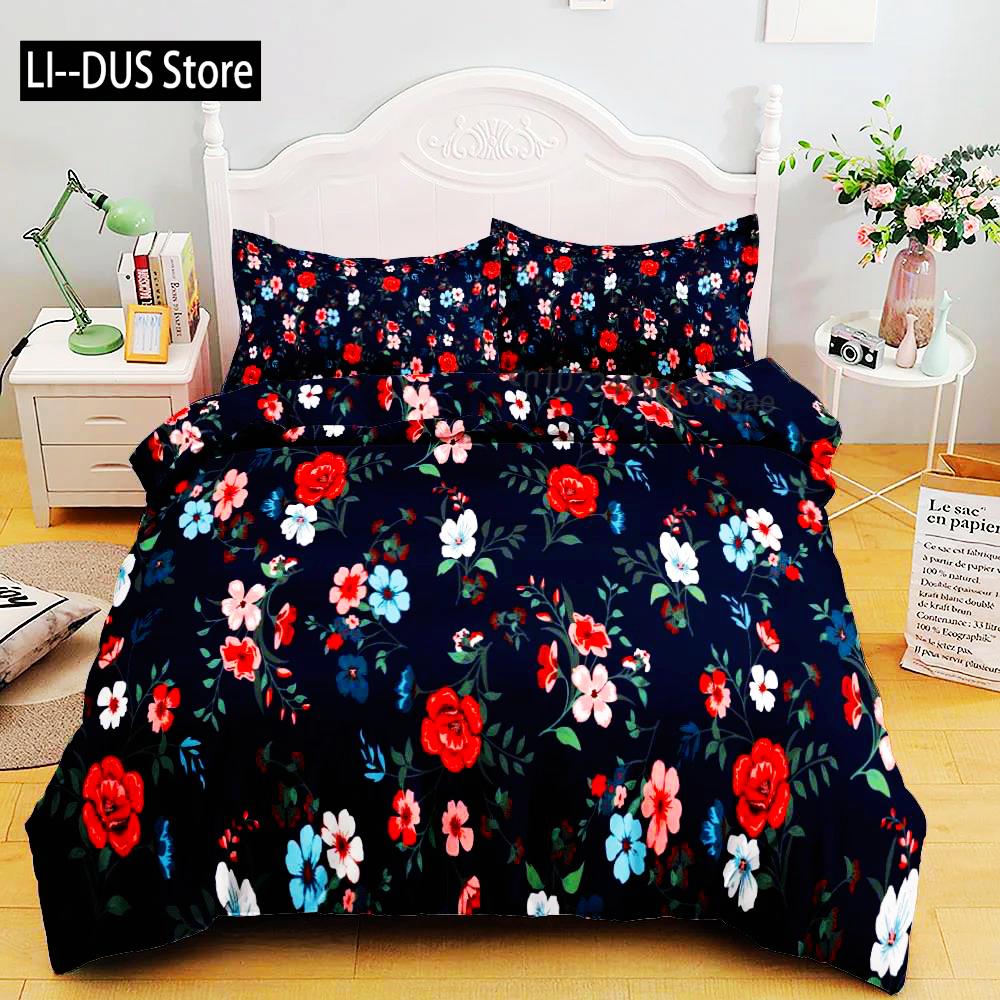 Набор постельного белья из стиранного хлопка с 3D-печатью, рисунок птицы и цветы, маленький односпальный, полуторный, двуспальный, королевский, суперкоролевский размер