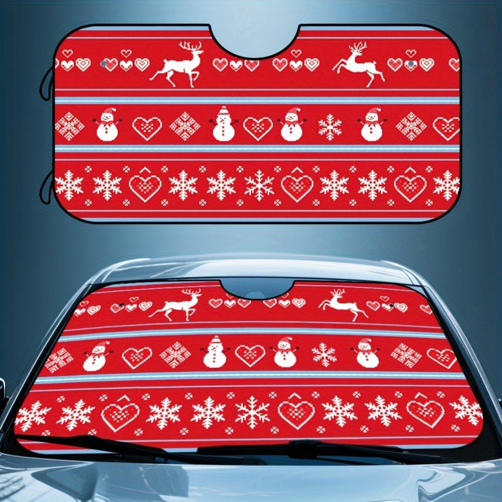 2D Flat Printing 1pc, Christmas Style Foldable Front Visor With Christmas Red Hearts Reindeer Snowman Graphics, Car Windshield S