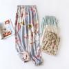Женские летние вискозные брюки для сна - Тонкая хлопковая марля, Манжеты, Защита от комаров, Многоцветные пляжные брюки и брюки для кондиционера