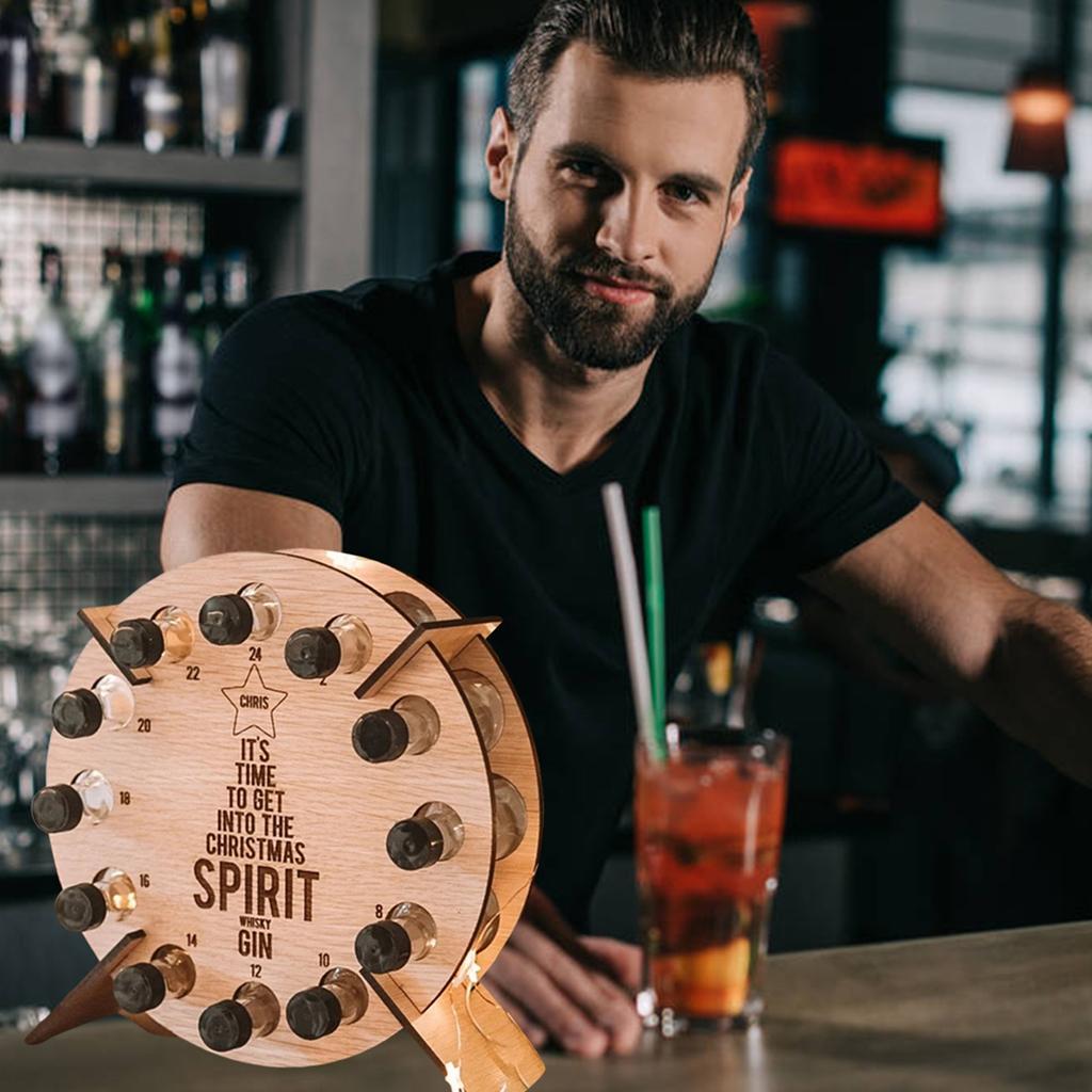 Xmas Advent Calendar Countdown 24 Wooden Xmas Tree Mini Alcohol Holder Wine Bottle Stand Decoration