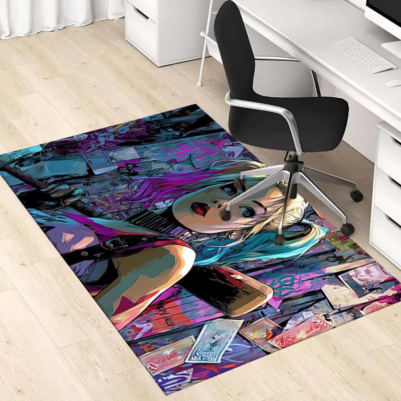 1pc Office Carpet Chair Mats Harley Quinn: Colorful Chaos Perfect for Office Chairs, Living Rooms, Or Bedrooms,Polyester Carpet.HDT159