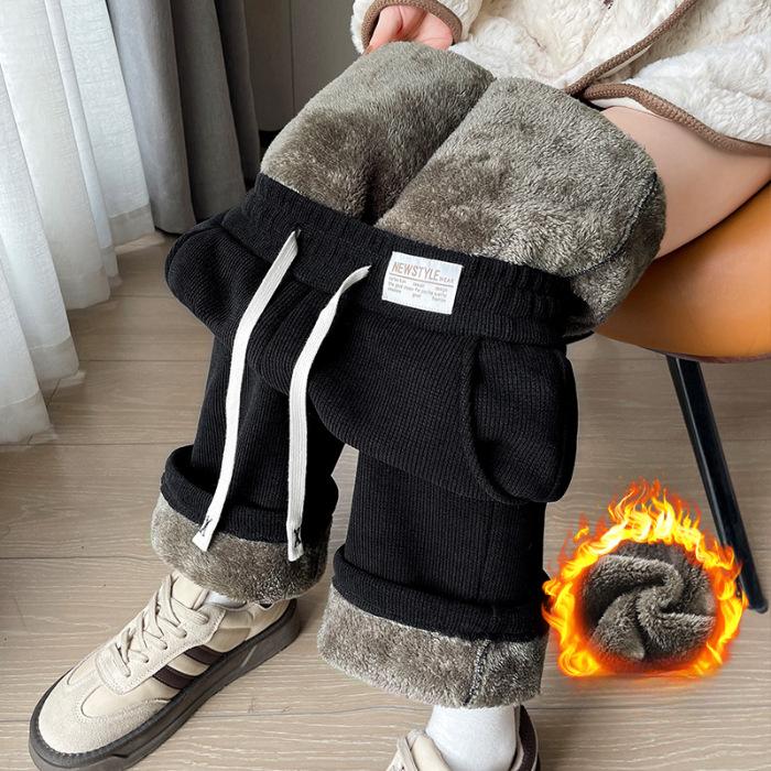 Штаны широкие из флиса ягненка для женщин на осень и зиму, с утолщенным флисом и теплыми хлопковыми штанами