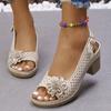 Large Size Flower High-heeled Sandals Women's 25 New Fashion Casual Buckle Solid Color Sandals