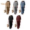 Women's Cotton Linen 2 Piece Set Casual Lapel V Neck Short Sleeve Top Wide Leg Pants Set Summer Loose Lounge Outfits