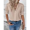 Summer Women's Shirt V-neck Temperament Bubble Sleeve Solid Colour Shirt Short Sleeve Top