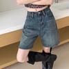 2024 винтажные синие джинсовые шорты, женская модная уличная одежда, прямые джинсы до колена, женские летние мешковатые джинсовые шорты с высокой талией