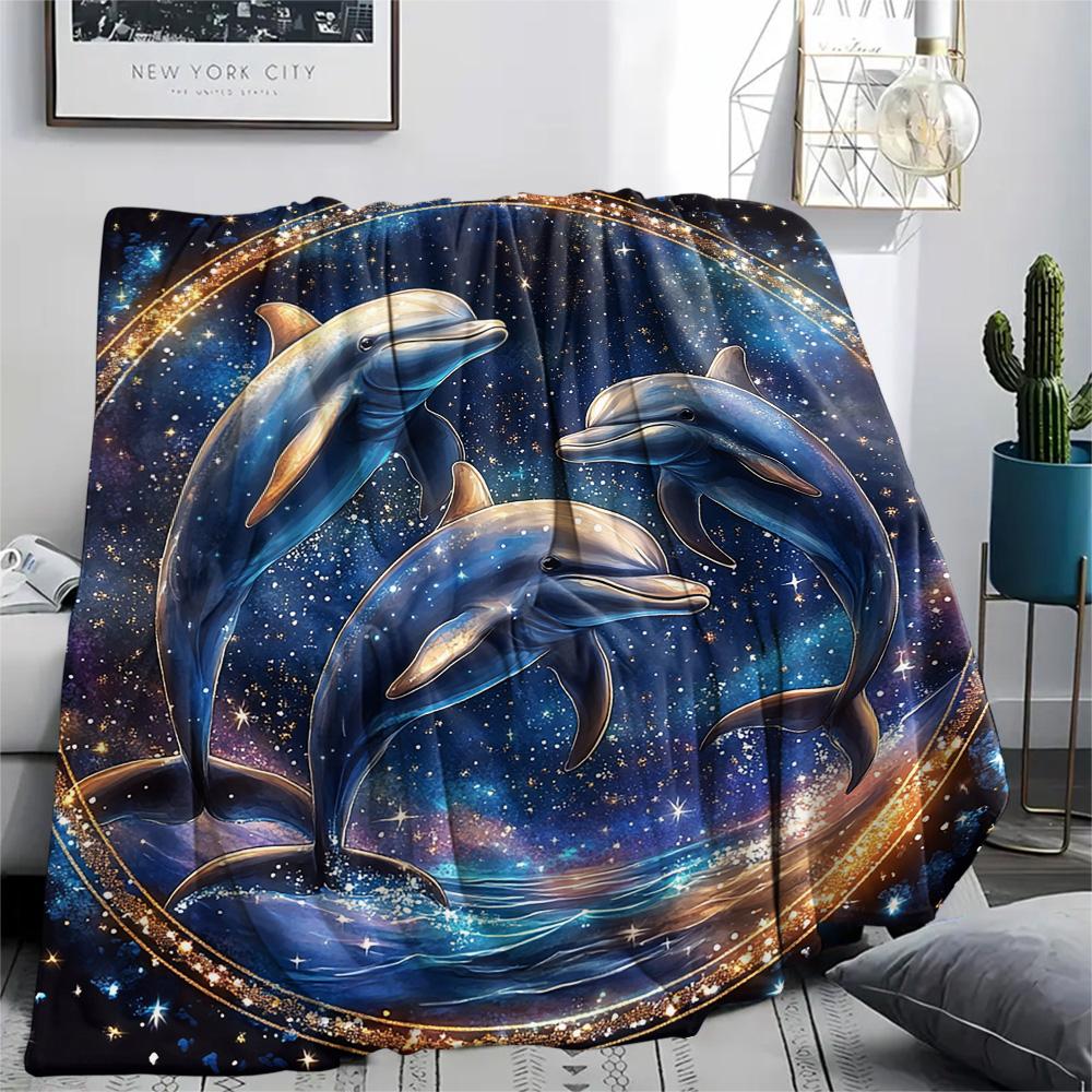 Dolphin Print Flannel Blanket, High quality Comfortable for All Seasons, Home Decor, Warmth and Comfort, Perfect for Christmas Gifts
