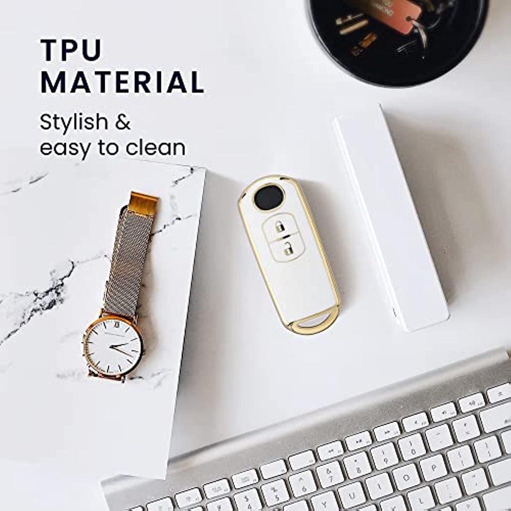 Чехол для автомобильного ключа, совместимый с автомобильным ключом Mazda 2-кнопочный Keyless Go — силиконовый чехол для ключа — белое золото