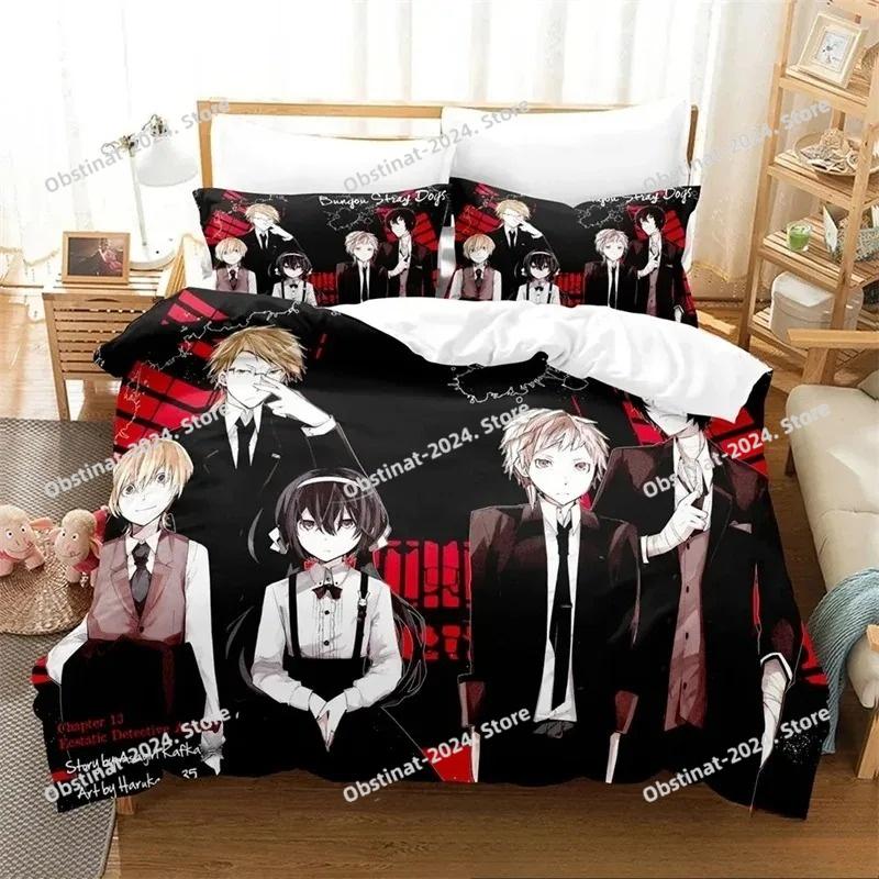 Аниме 3D Bungo Stray Dogs Комплект постельного белья Печатный комплект постельного белья Пододеяльник Простыня Наволочка Постель Мягкое покрывало Размер: Полный, Queen, King