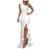 Women One Shoulder Split Ruched Ruffle Formal Evening Dress Slim Maxi Dresses