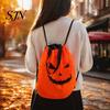 Costume Accessory LED Drawstring Pumpkin Backpack for Kids, Halloween Light Up Candy Bag with Durable Polyester Holder String Light, Reusable Trick or