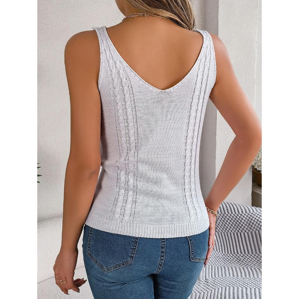 HNXC Весенне-летний повседневный однотонный топ с V-образным вырезом и вырезами, вязаный свитер для отпуска, женская одежда