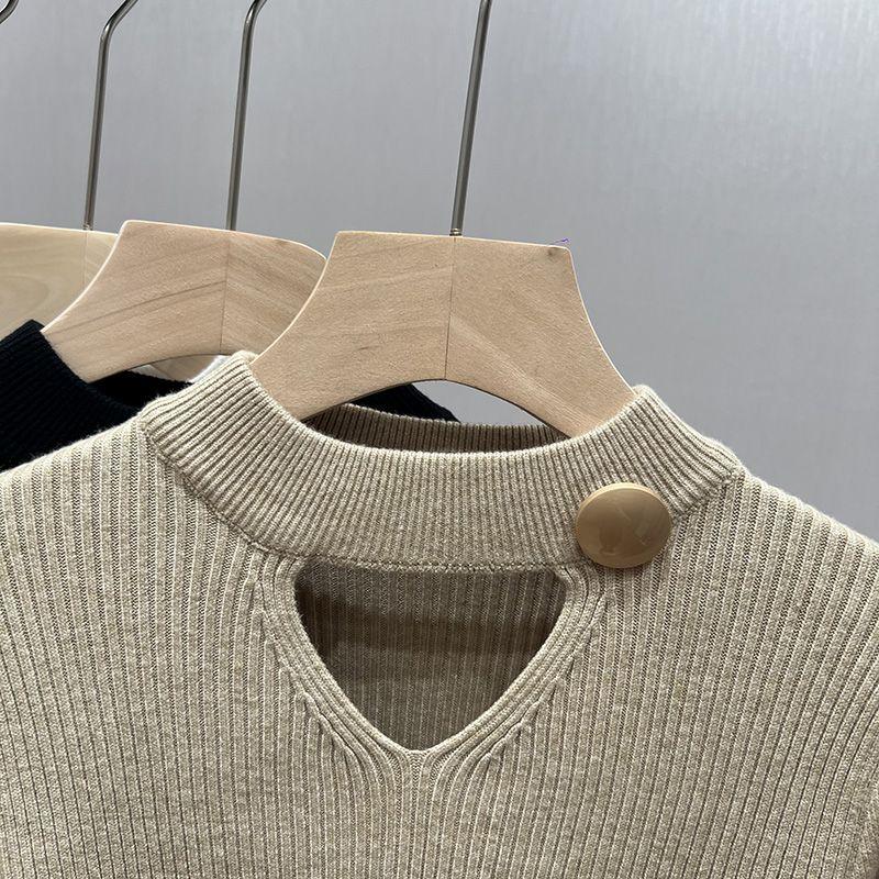 Свободный вязаный топ с полувысоким воротником для женских осенних и зимних свитеров с вырезом внизу