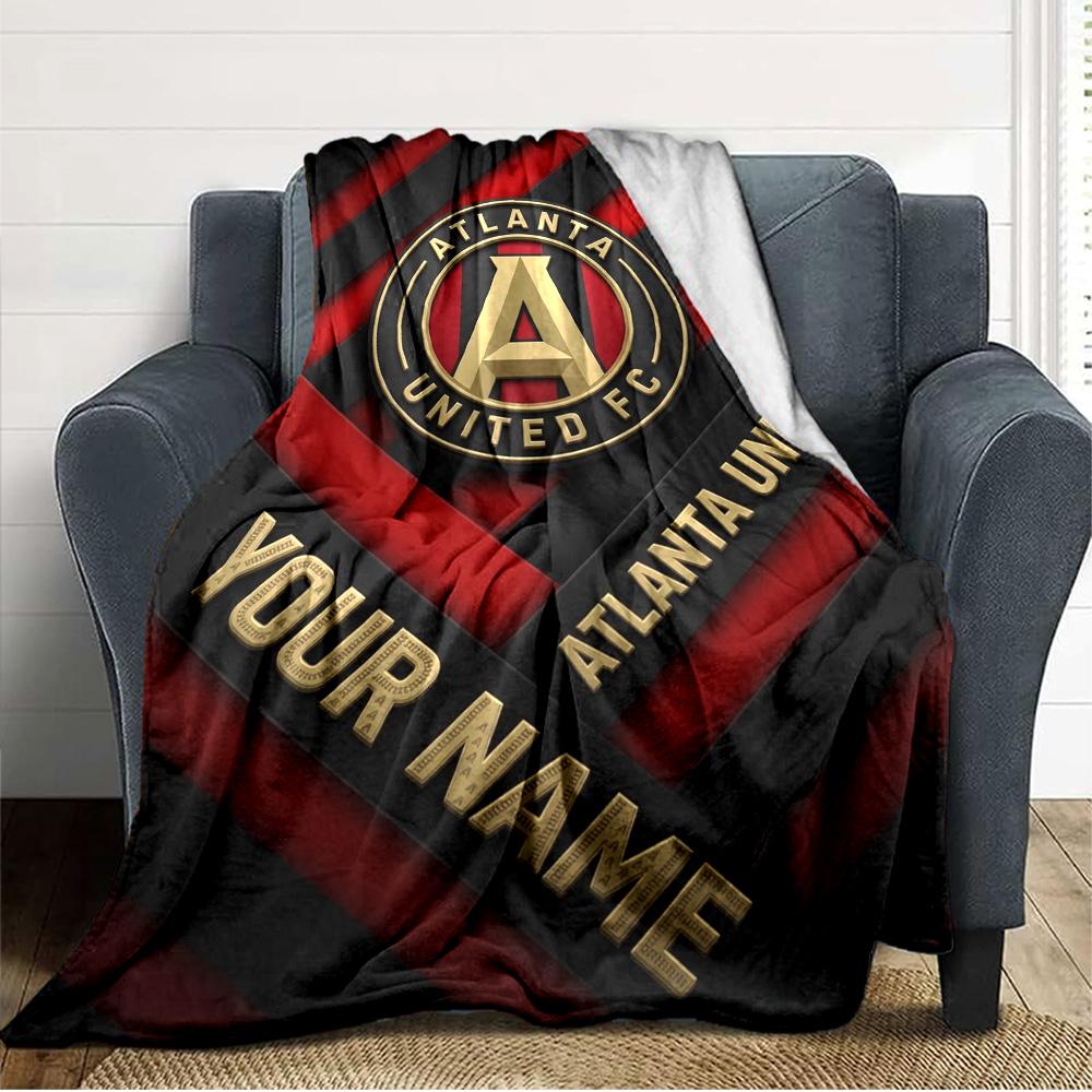 Name Custom Atlanta United FC Print Flannel Blanket High Quality Warm Comfortable Cover for All Seasons Perfect for Gifts Home Decor