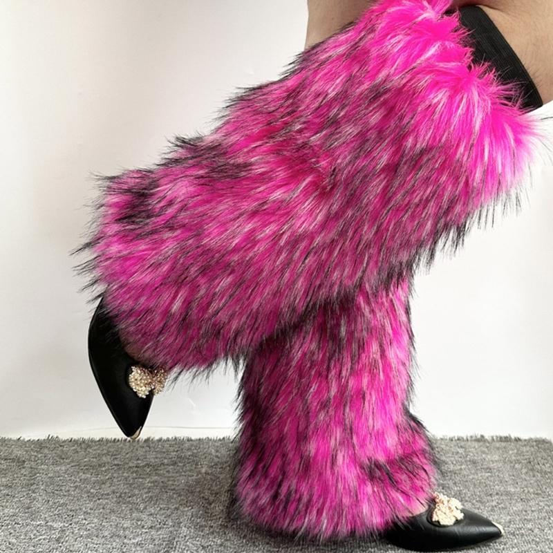 Women Furs Leg Warmer Winter Furry Long Boot Cuffs Fuzzy Shoe Cover Party Costume for Holiday Festival Performances Play