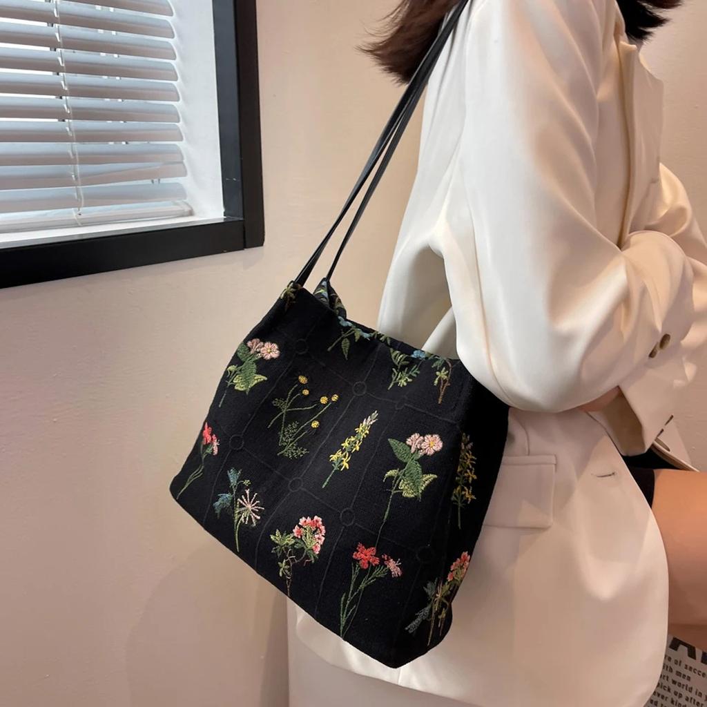 Large Capacity Bag Canvas Leisure Shoulder Bag Floral Small Handbag
