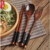 Twined Wooden Spoon Fork Chopsticks Three-piece Japanese Long Handle Solid Wood Portable Practical Outdoor Picnic Home Cookware