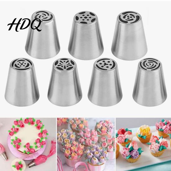 Wedding Cake Decoration Tools 7PCS Russian Piping Tips Set, Stainless Steel Decorating Easy Frosting Nozzles for Cakes Nozzles, Baking Supplies