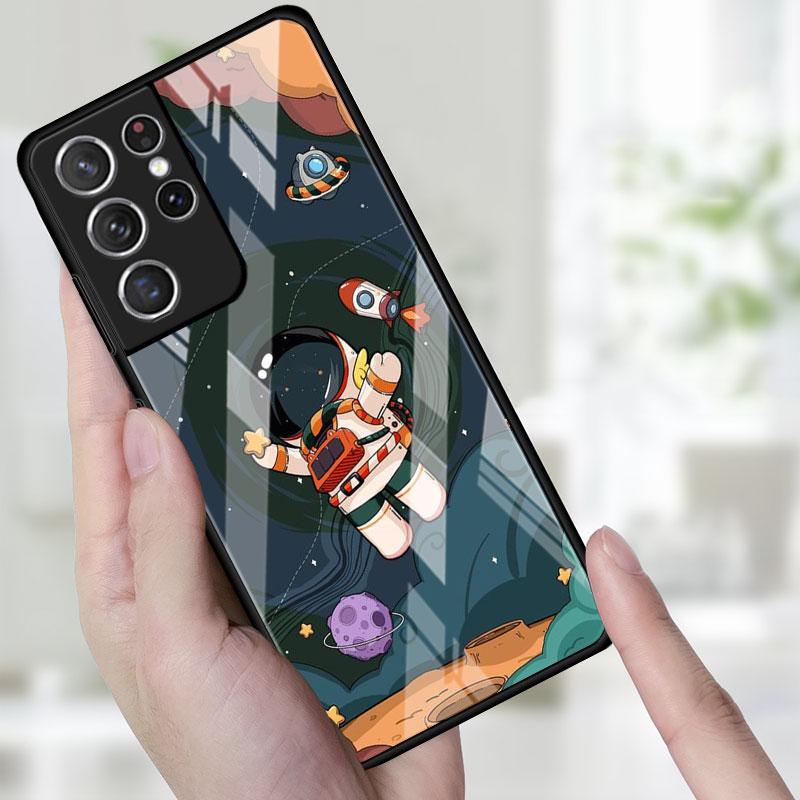 Стеклянный чехол для телефона для Samsung Galaxy S22 S21 S20 Ultra FE S9 S10 S8 Plus Note 20 10 Lite 9 8, чехол, милый в космосе, астронавт