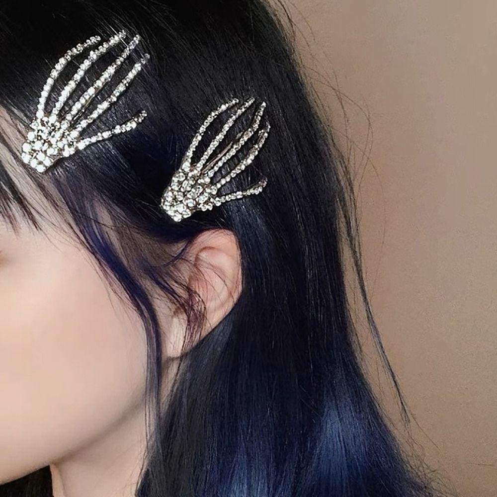 Hair Accessories Skeleton Hand Hair Clip Diamond Skull Clip Special Design Head Rope  Women Girl