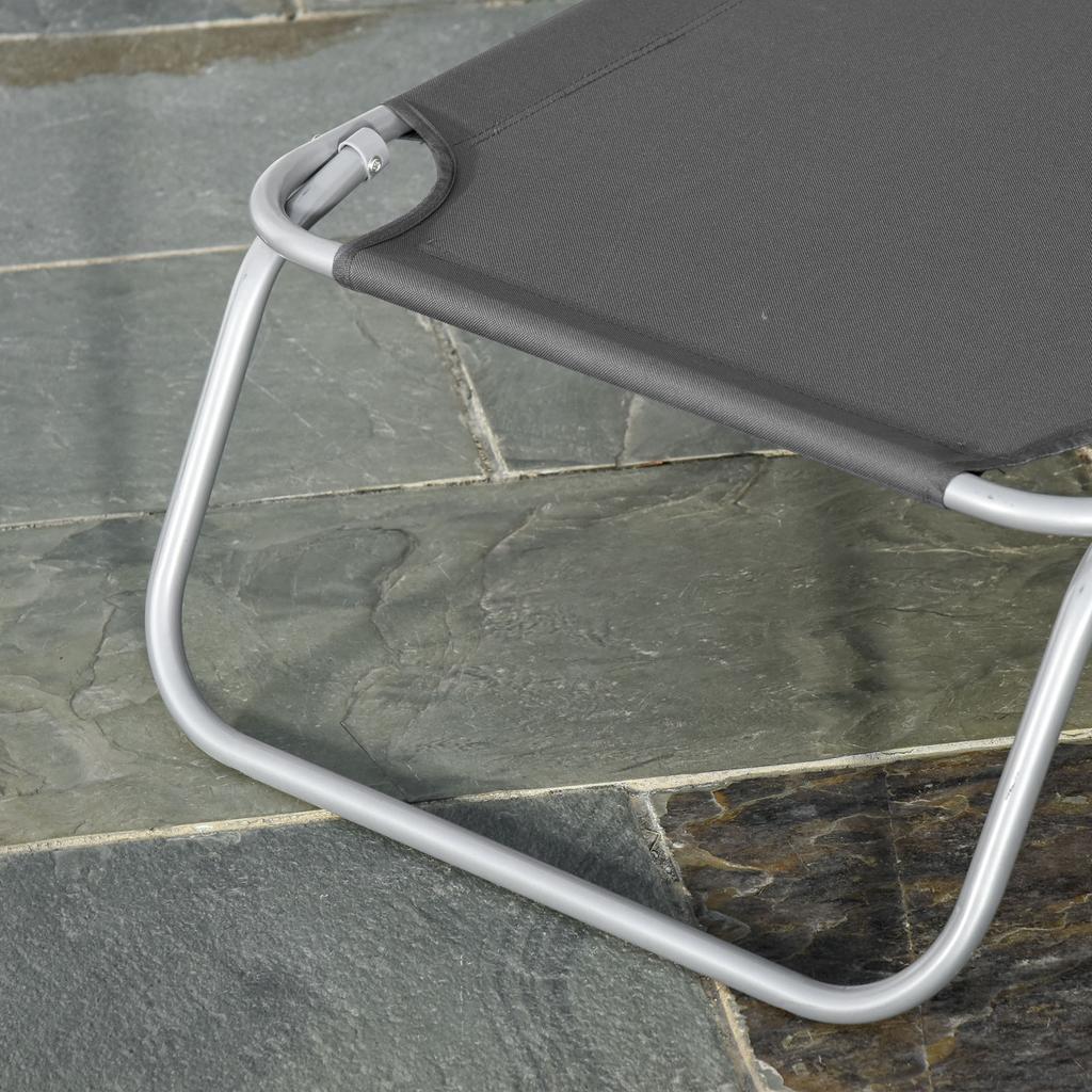 Folding Sun Lounger, Adjustable Backrest, Metal, Polyester, Grey