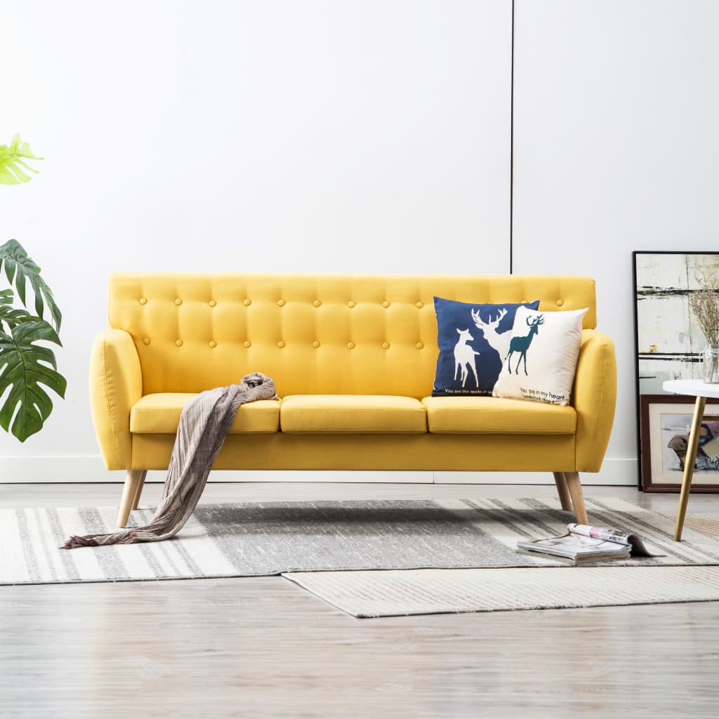 3 Seater Fabric Sofa 172 x 70 x 82 cm Yellow