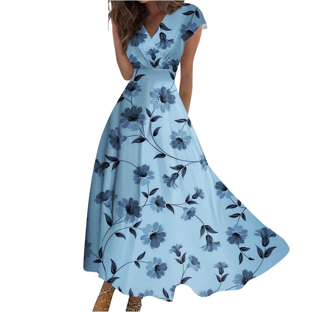 Women's Long Dress Maxi Dress Casual Dress Chiffon Dresses Swing Dress Solid Color Casual Mature Outdoor Daily Date Ruffled Short Sleeve V-neck Dress