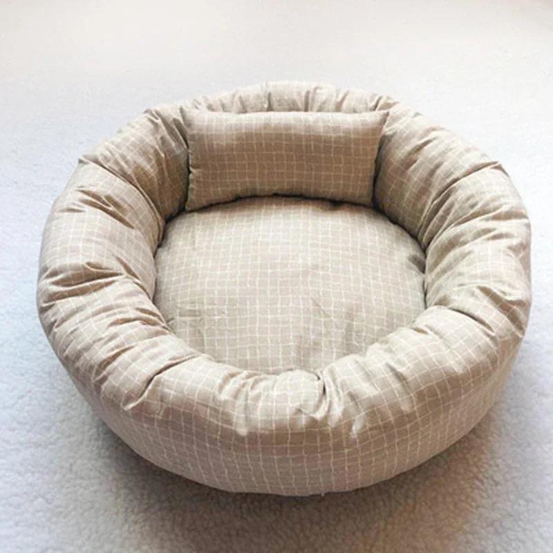 Round Comfortable Cat Mat Dog Mat with Pillow All Seasons Soft Cloth Dog Kennel Pet Sleeping Bed Sofa Pet Supplies