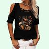 Women Fashion Floral Print Off Shoulder Tee Shirt Round Neck Short Sleeve Top Ladies Casual T-shirt