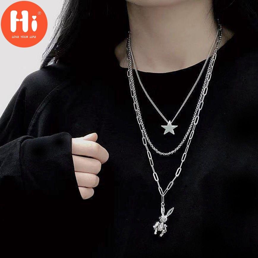 Цепочка Hi Clavicle, многослойное ожерелье, кролик, хип-хоп, женское трендовое ожерелье, персонализированная универсальная цепочка для свитера, модное корейское ювелирное ожерелье