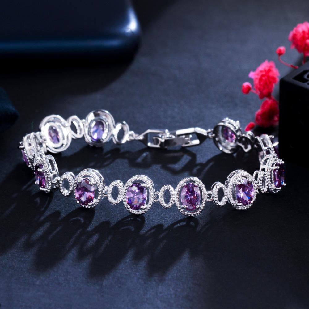 CMM Нежный овальный фиолетовый круглый теннисный браслет с кубическим цирконием