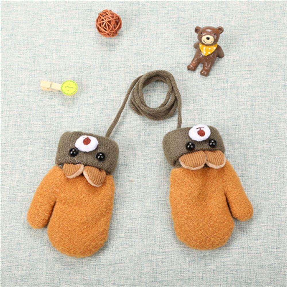 Girls Keep Finger Warm Cartoon Bear Baby Newborn Thick Plus Velvet Kids Gloves Knitting Mittens