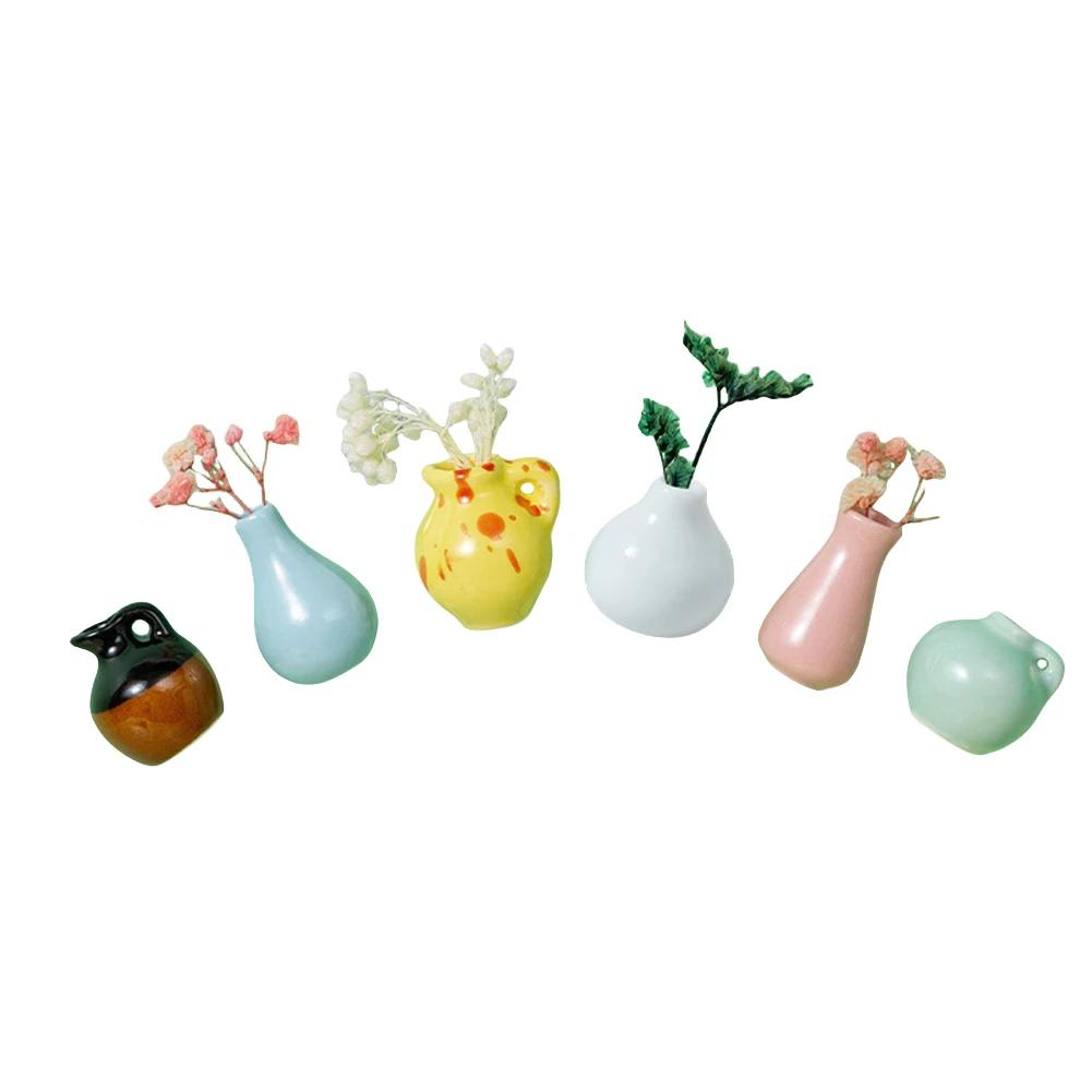 5-14pcs/Set Mini Ceramics Vase Fridge Magnets Label Mini Bonsai Magnet Button Potted Simulation Flower Vase Refrigerator Message